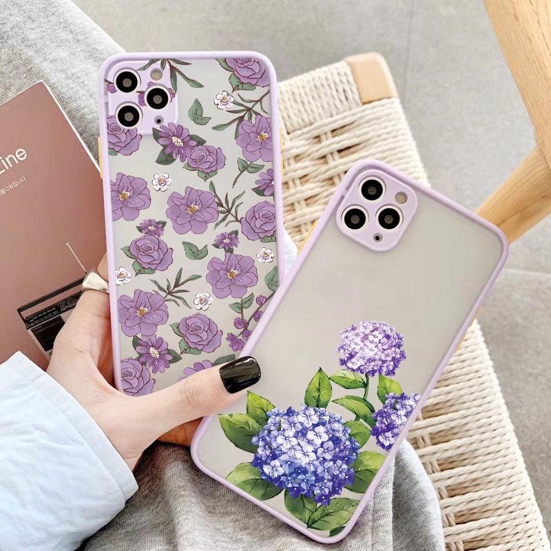 Purple Flower Phone Case for iphone 12 11 13 14 15 16 Pro Max X XS MAX XR for iphone 7 8 Plus SE 2020 Shockproof Mint Blue Cover