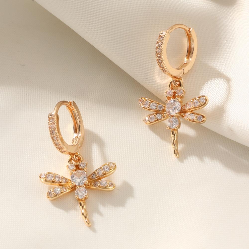 Fashion Dragonfly Earrings for Women 2025 New Golden Zirconia Drop Earring Statement Party Jewelry Accessories