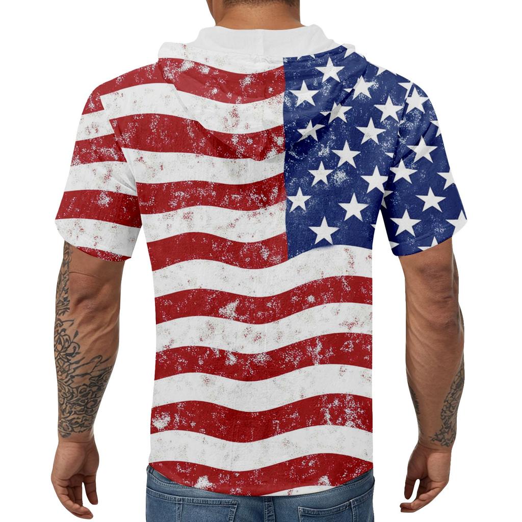 Herre Casual Kortermet Hettegenser T-skjorte med Knapper og Åpen Hals