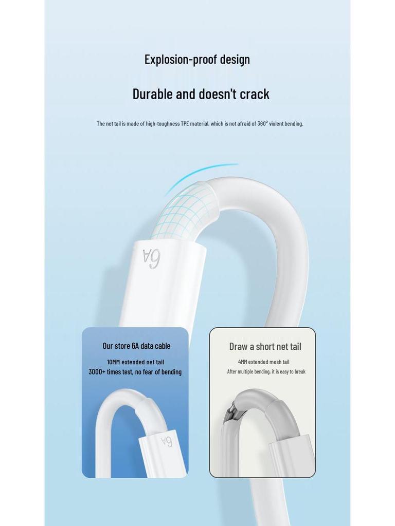 Kompatibles 66W Typ-C Super-Schnellladekabel für Huawei, Oppo, Honor, Vivo und universelle Android-Geräte.