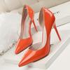 Fashion Women Party 10.5cm High Heels Office Patent Leather Pumps Lady Stiletto Low Heels Scarpins Cutout Elegant Orange Red Shoes