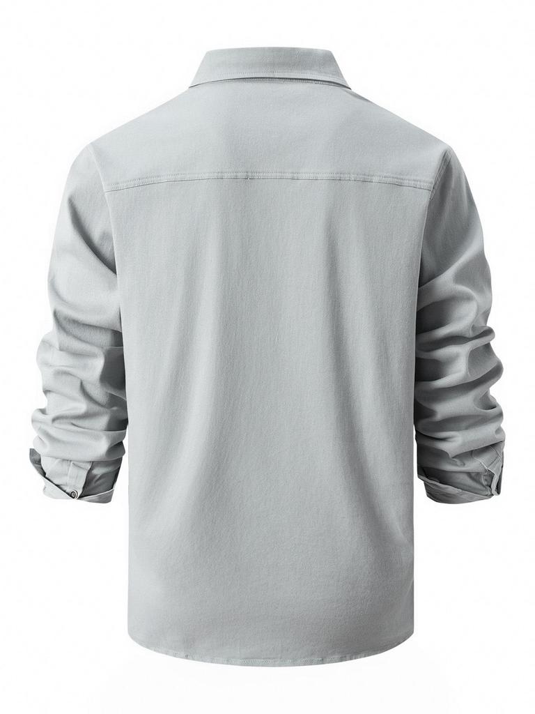 European Style Men's Washed Stretch Cotton Business Casual Long Sleeve Shirt