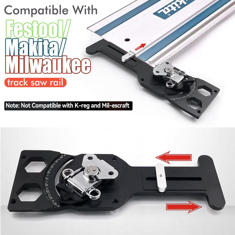 Adjustable Angle Track Saw Square with -45° To 45° Quick Positive Angle Stop,Protractor,90 Degree Right Angle Rail Square Guide