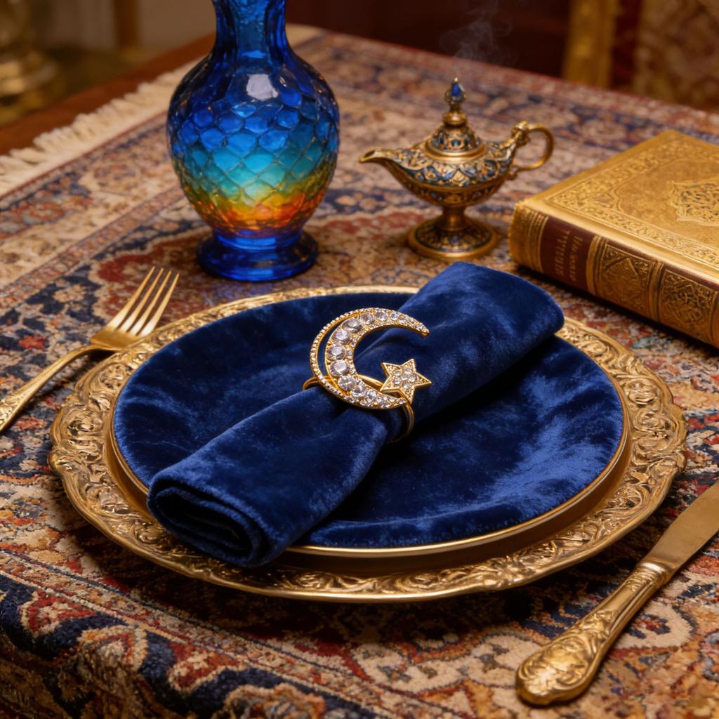 1-30PCS Ramadan Napkin Ring Set Gold Star Moon Design Alloy Crystal Metal Hollow For Holiday Tableware Durable Holder