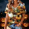 Women's V-Neck Halloween Print Lightweight Blouse for Spring and Summer Casual Wear