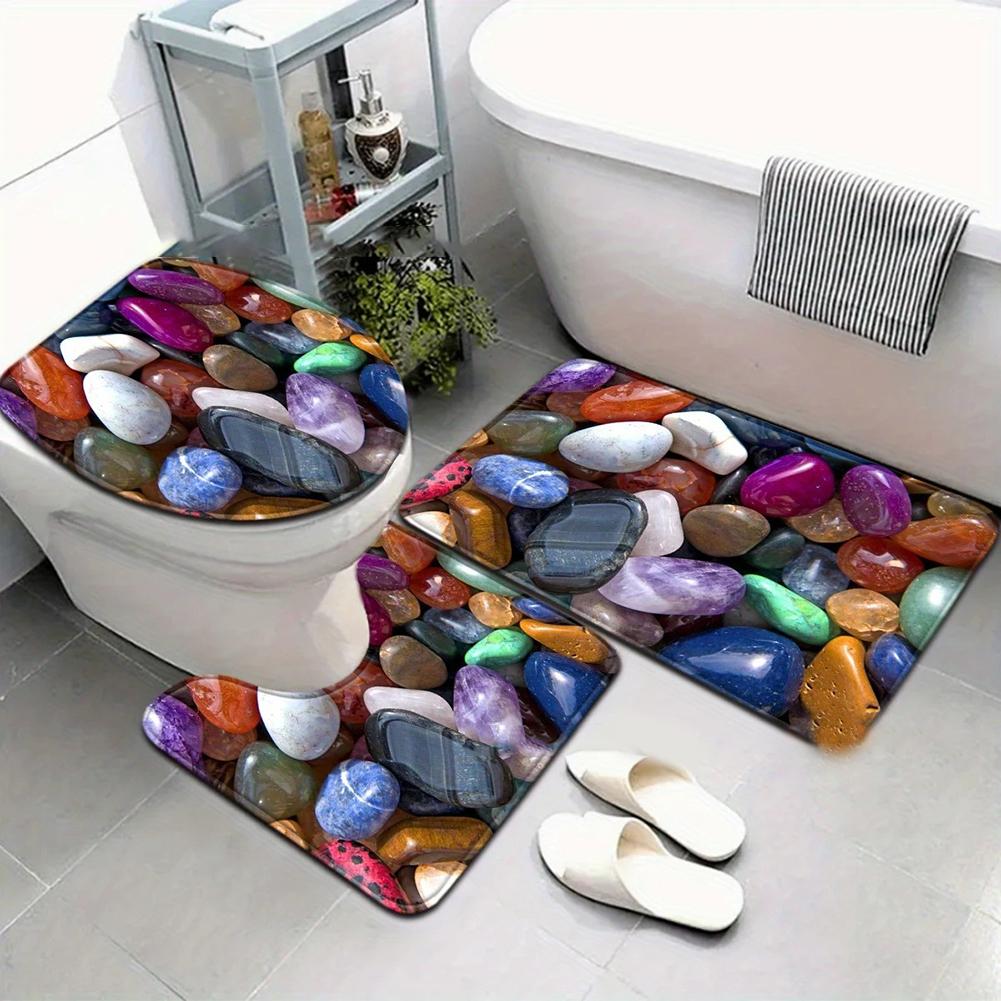 3 Piece Stone Style Bath Mat Set Designed for Bathroom Floor Safety with Non Slip Base and Efficient Water Absorption