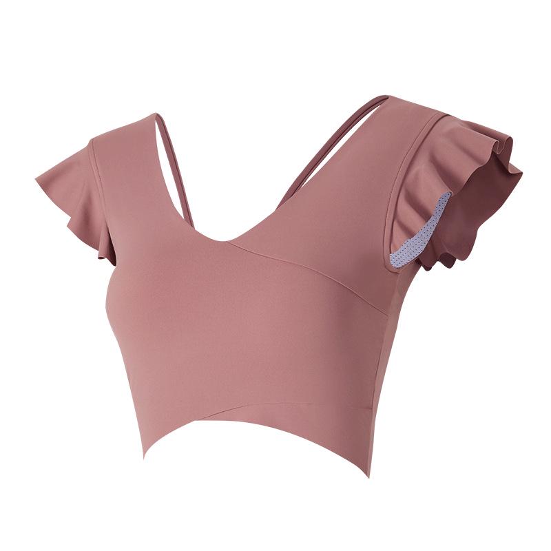 Women's Summer Yoga Top with Chest Pads - Lotus Leaf Short Sleeve for Fitness & Training