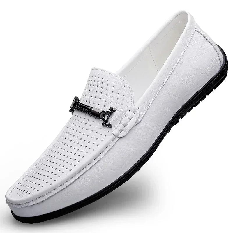 Fashion Luxury Mens Genuine Leather Shoes New Casual Shoes Men Blue Business Men Slip-on Shoes All-Match Loafers Handmade Driving Flats