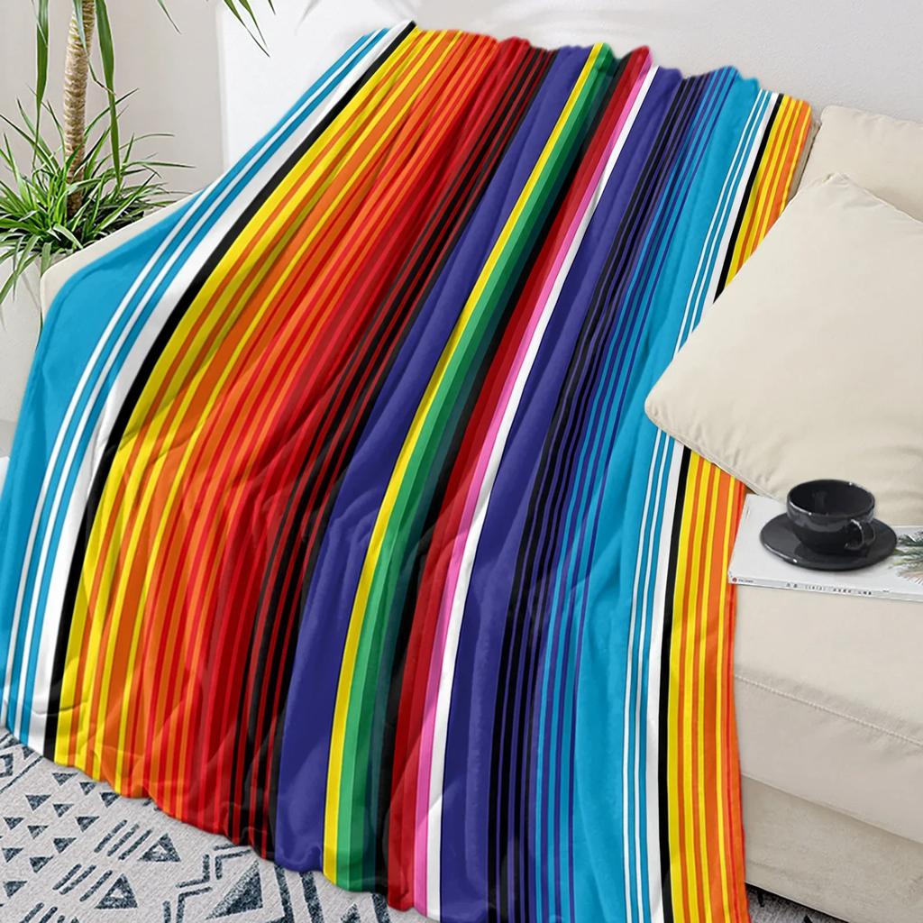 Colorful Mexican Stripe Throw Blanket Soft Flannel for Kids Warm Sofa Bedspread Portable Home Textile
