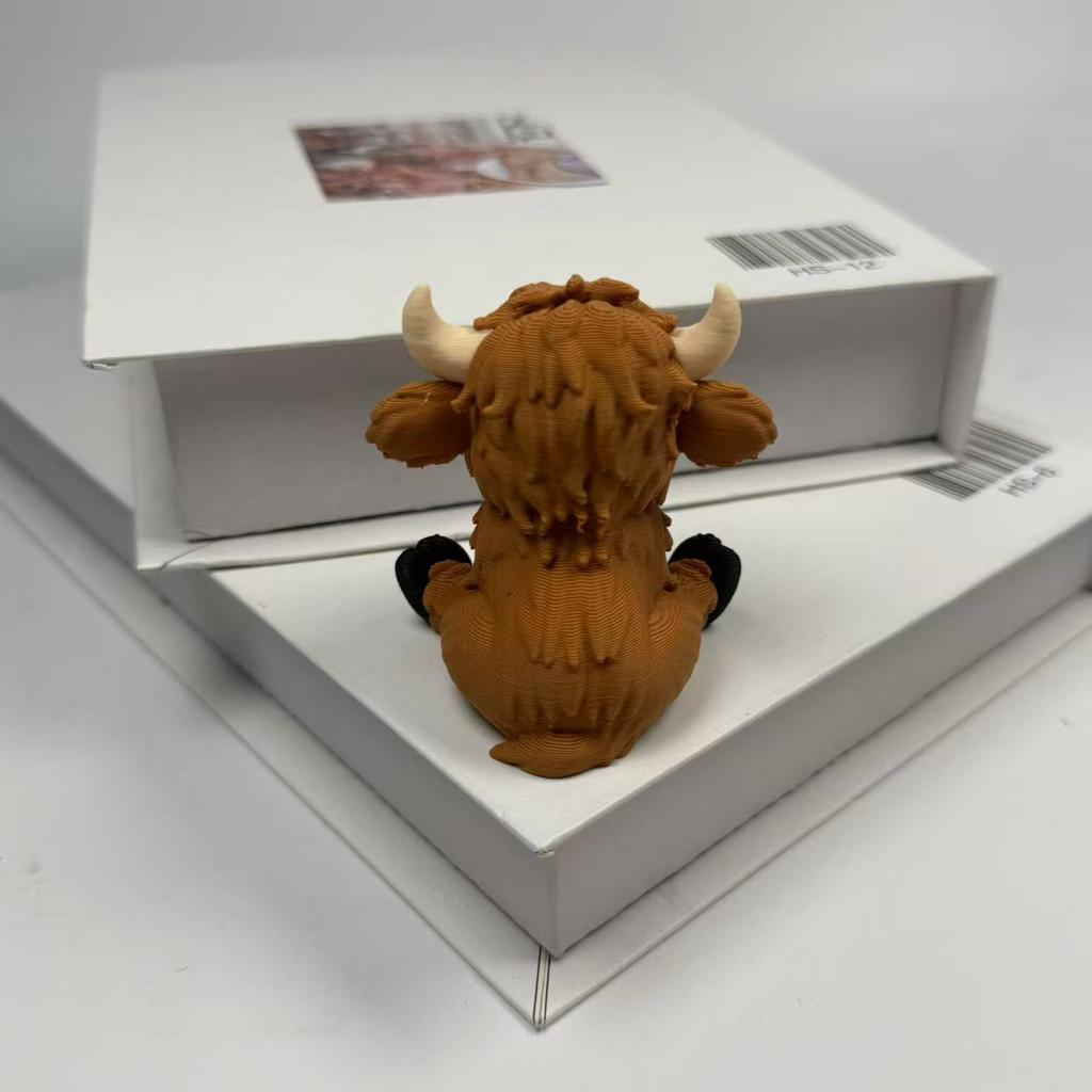 3D Printed Highland Cow Mini Figurine Desktop Micro Landscape Car Mounted Bonsai Decor Home Office Tabletop Animal Ornament Gift