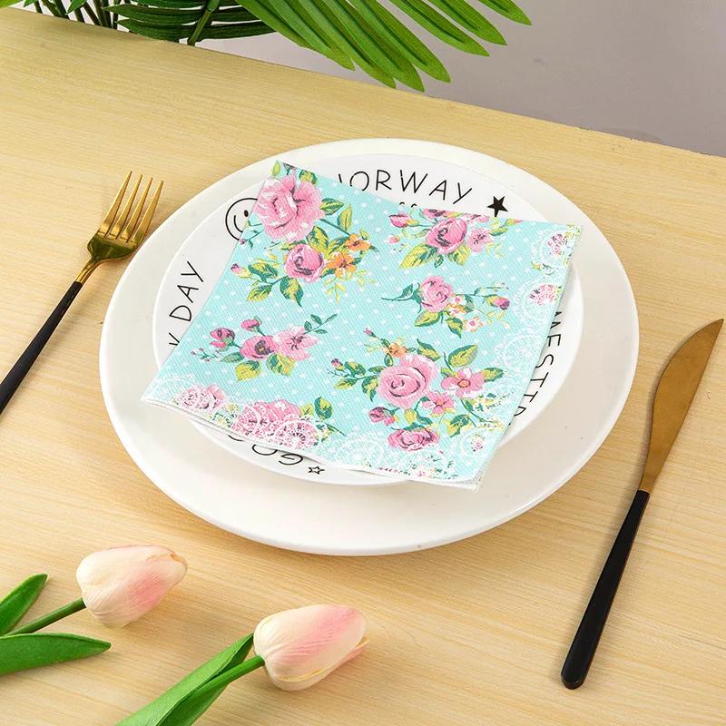 20 PCS/Bag Printed Paper Towels Light Luxury Style Floral Napkins Birthday Party Holiday Daily Necessities Square Tissue Paper