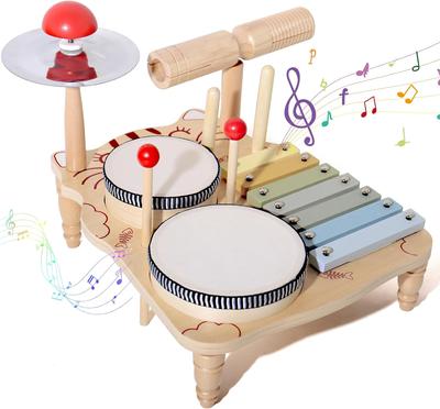 Holz Xylophon Schlagzeug Set für Kleinkinder, Montessori Baby Musikinstrumente Spielzeug, Schlagzeug Schlaginstrumente Musikalisches Spielzeug