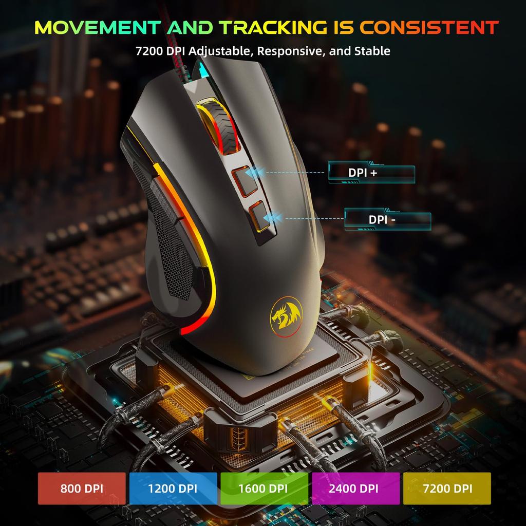 Black Redragon Wired Gaming 7200 3212 PAW Sensor M602A-RGB Mouse, DPI,