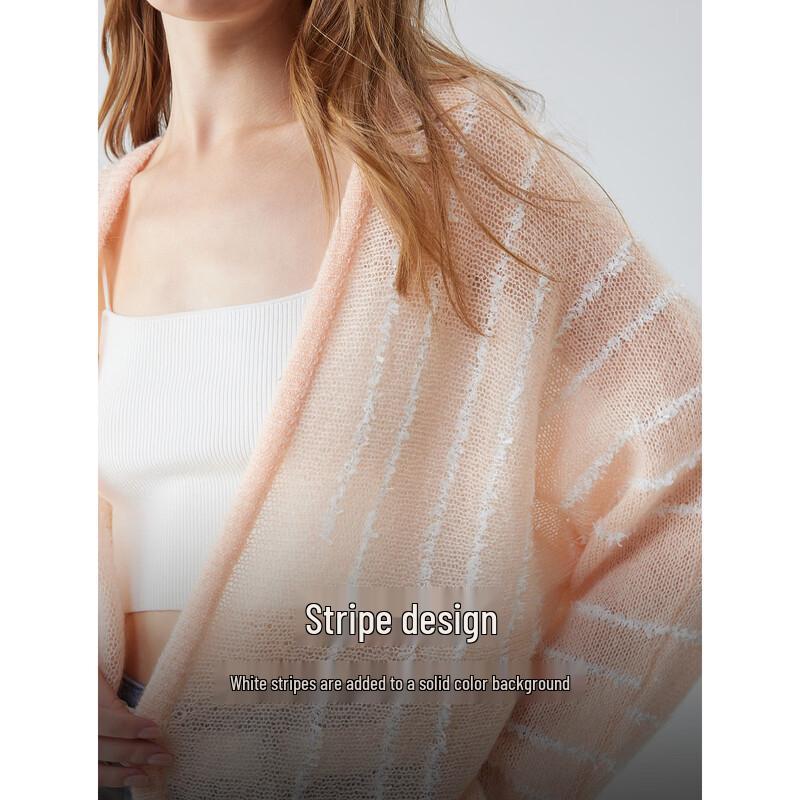 ELLE Women's Striped Mohair Knit Cardigan