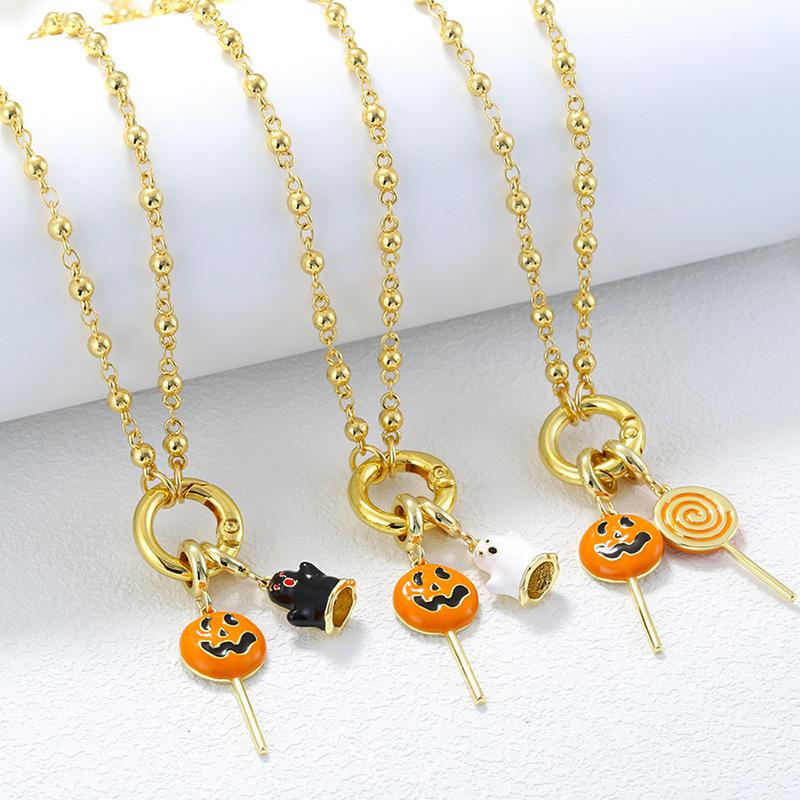 Fun Funny Colorful Dripping Pumpkin Grimace Spider Necklace Personality Hip Halloween Ghost Necklace Vl712