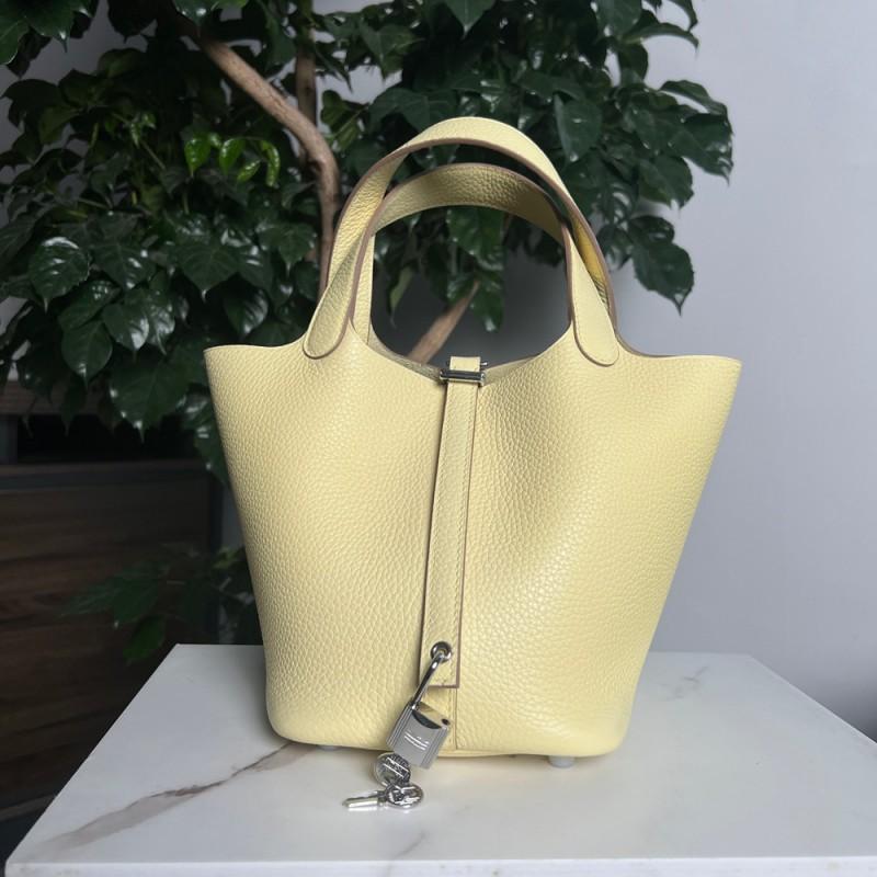 

Factory First-layer Cowhide Full-hand Sewn Wax Thread Vegetable Basket Bag All-steel Hardware Brushed Oil Edge Portable K-word Craftsman Code size: 18x13x18