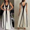 Women Maxi Dress V-Neck Sleeveless Contrast Color Loose Fit Long Dress Double Sided Wear Holiday Travel Dress