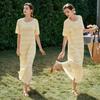 Rochie elegantă din tricot cu dungi pentru maternitate – Mânecă scurtă de vară, Gât rotund, Design patchwork