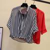 Summer Women's Chiffon Shirt Stripes Thin Irregular Sets of Blouses Two-piece Bat Sleeve Ladies Tops