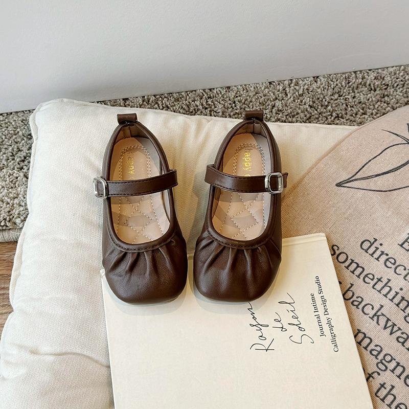 Girls Leather Shoes for Party Wedding Children Shallow Pleated Shoes Kids Flats Moccasins Shoes Anti-Slippery 2024 Autumn Spring
