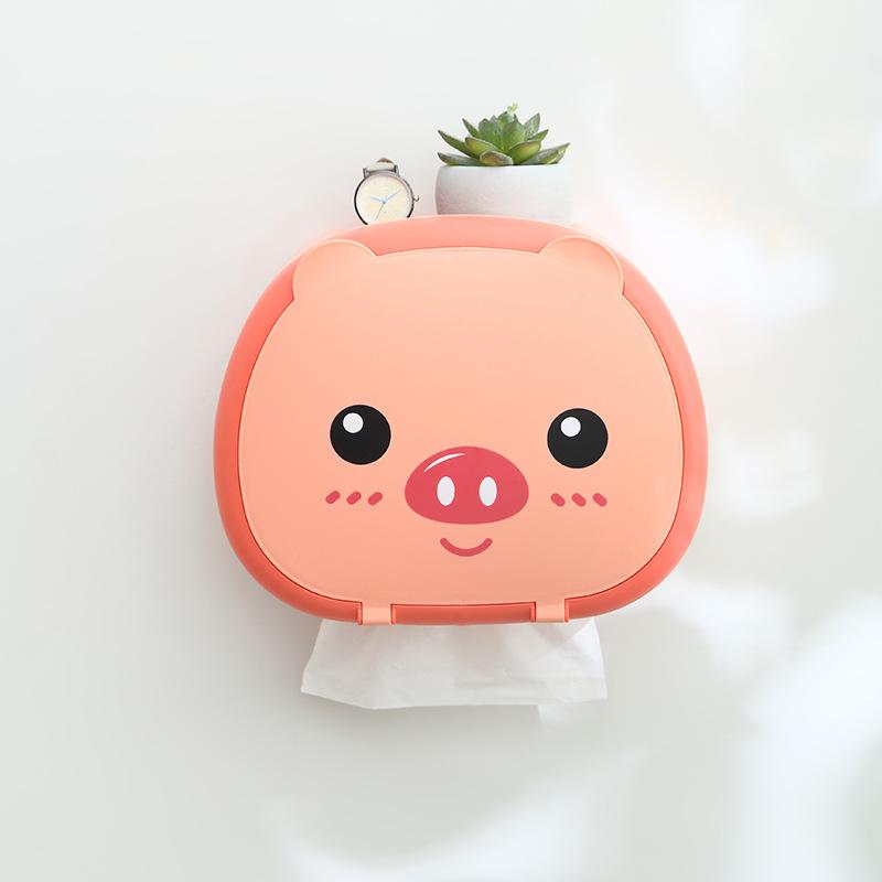 

Cartoon facial towel storage box Wall hanging tissue storage box Non punching roll paper storage tissue box paper towel holder