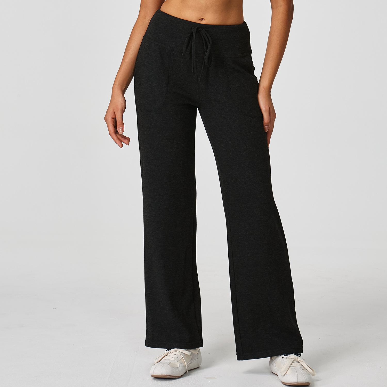 Women S High Waist Loose Wide Leg Straight Pocket Sweatpants XS