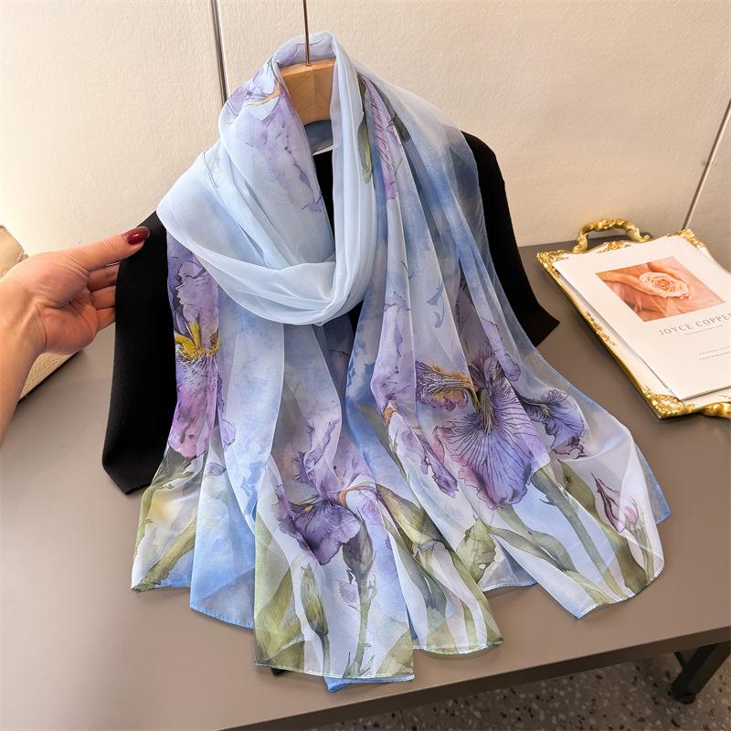 Bamboo Rhyme Yellow Encryption Yourou Yarn Printing Spring And Summer Silk Scarf Large Long Scarf Travel Shawl Sun Protection Women'S Scarf Headscarf