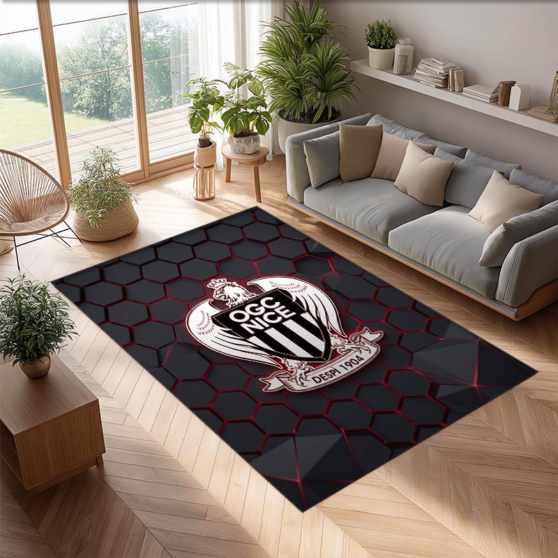 OGC Nice FC Soccer Football Pattern Soft Area Rug Non Slip Indoor Floor Carpet Sports Decor Mat for Bedroom