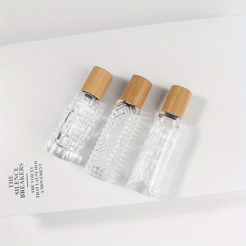 3PCS Transparent Glass Roller Bottle Wood Grain Cap for Essential Oils Roll-On Refillable Perfume Bottle Roller Ball Empty