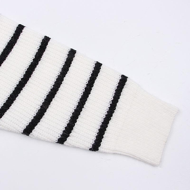 Striped Sweater Women Knitted Pullovers Autumn Winter Fashion Zipper Jumpers Long Sleeve Half High Collar Loose Pullover