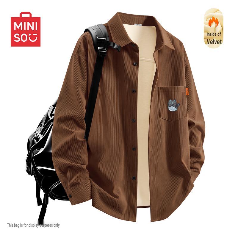MINISO Men's Winter Thermal Corduroy Shirt with Graphic Print