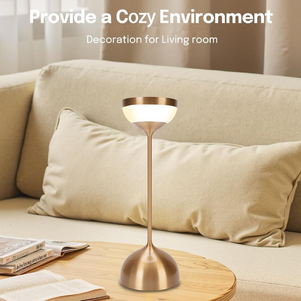 Cordless Table Lamp Portable Desk Lamp 2000mAh Battery Operated 3 Color Stepless Dimming for Restaurant Bedroom Outdoor Party Camping Night Light