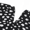 Women Summer Cotton A-line Dress Casual Butterfly Sleeve Full Length Turn-down Collar Mid-Calf Print