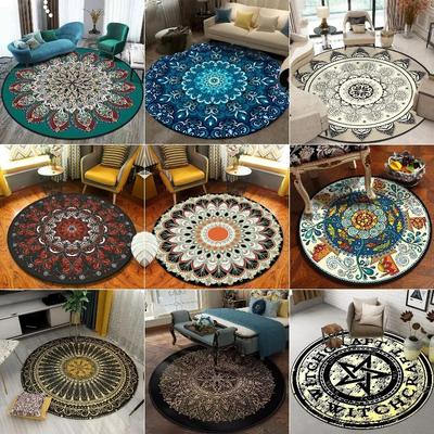 Ethnic Mandala Circular Carpet Non Slip Floor Mat for Living Room Bedroom Decor Washable Sofa Chairs Area Rugs Home Decorations