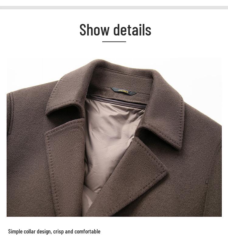 2025 Winter Men's Fashion Wool Coat, Double-Sided with Suit Collar, White Goose Down, Trendy Warm Outerwear