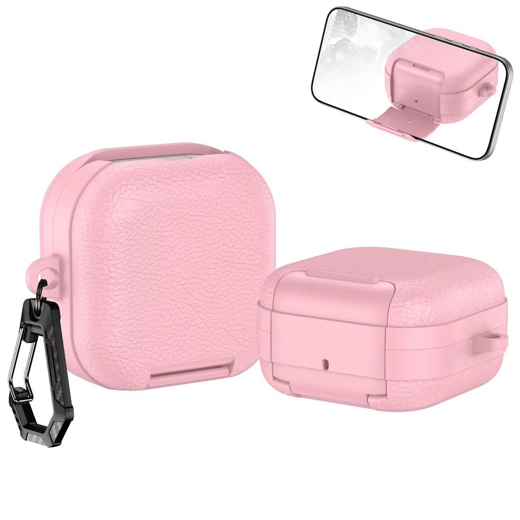 Business Leather Earphone Case With Phone Stand For Samsung Galaxy Buds 4 Pro Shockproof Full Cover Shell For Galaxy Buds 4