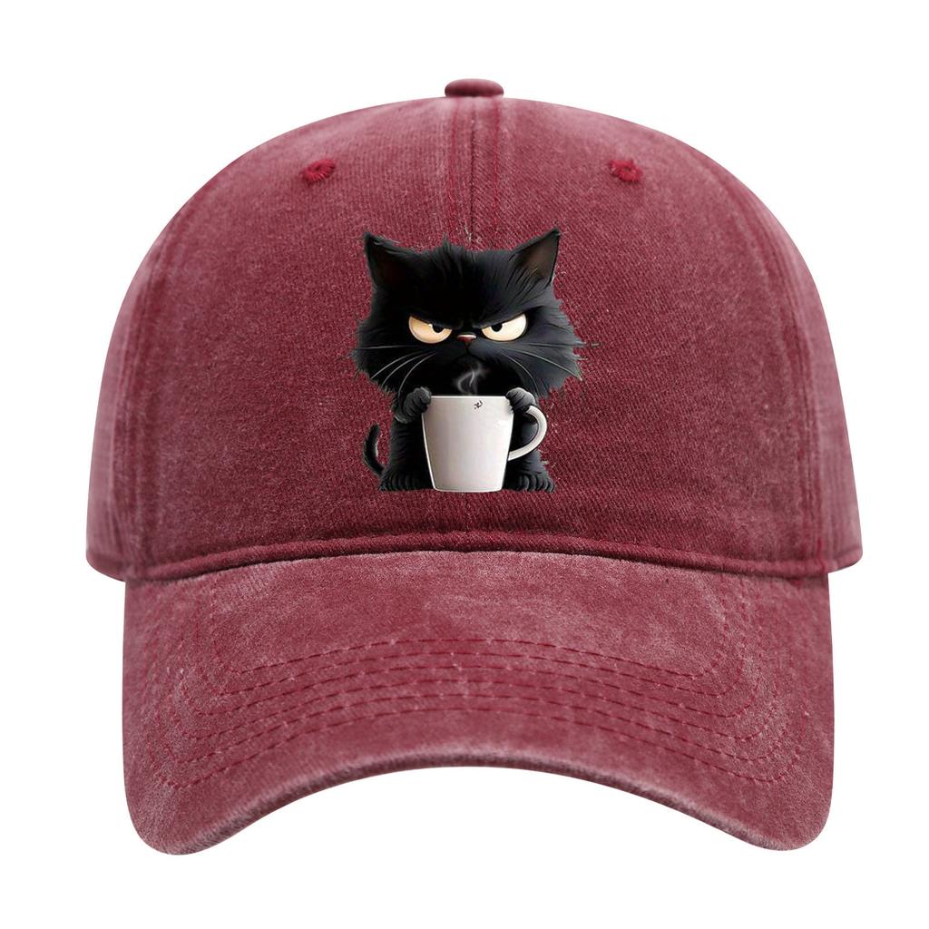 Washed Cat Print Baseball Cap Spring Summer Korean Style Casual Unisex Couple Versatile Hat Sun Hat Casual Duckbill Cap