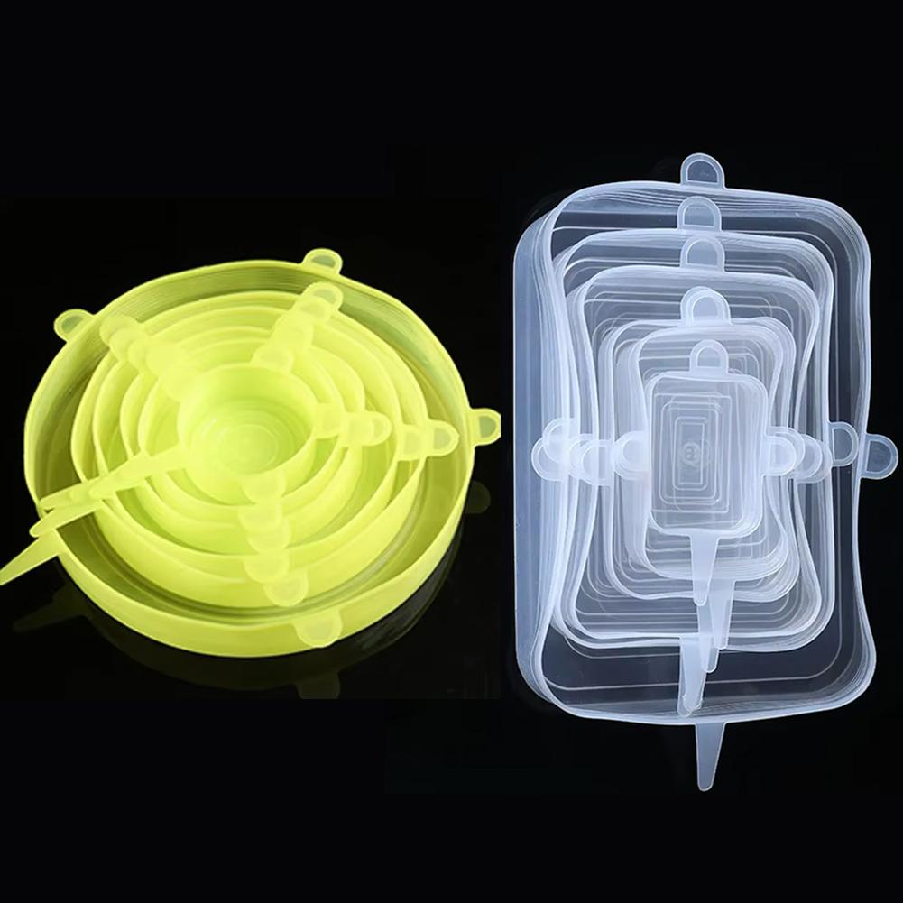 6 Pcs Silicone Cover  Stretch Lids for Kitchen Microwave Food Covers Bowl Caps Elastic Silicone Lid Cap Universal Adaptable Lids