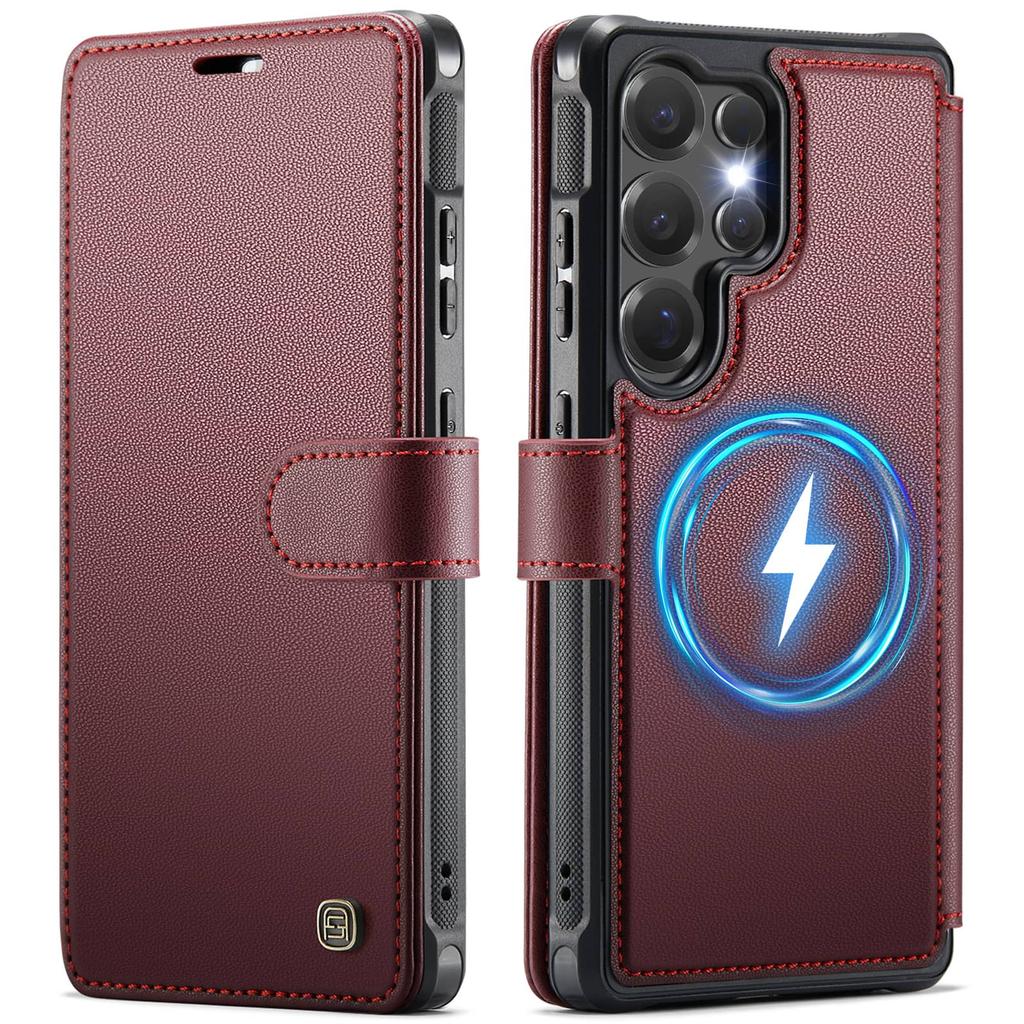 Magnetische Geldbörsenhülle für Samsung Galaxy S26 S25 S24 Ultra, PU-Leder Flip Cover, RFID-Kartenhalter, Ständer, Schlanke stoßfeste Hülle