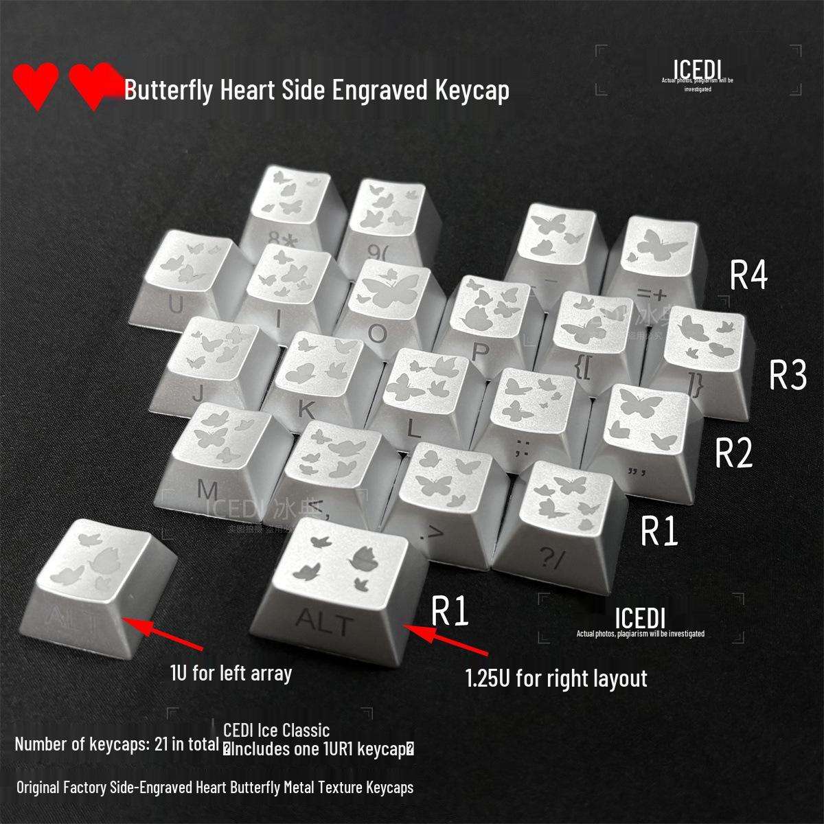 Ice Classic Love Heart Butterfly Engraved Magnetic Axis Mechanical Keycap - Little Bee Design