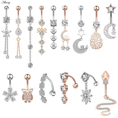 Alisouy 1pc   Steel Zirconia Crystal Sexy Belly Ring Owl Star Moon Heart Flower Navel Piercing Women Button Ring Jewelry