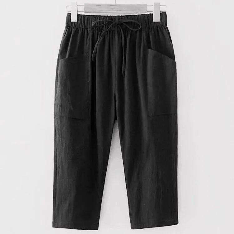 

Women s Summer Loose Thin Section Seven Pants Middle-aged and Elderly solid Straight Casual Pants 4XL чёрный