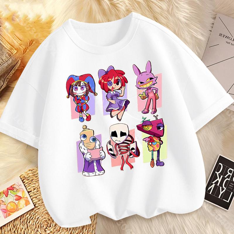 Children Short Sleeve T Shirts The Amazing Digital Circus Anime Cartoon Print Cotton Top Boys Girls Summer Casual Crew Neck Tees
