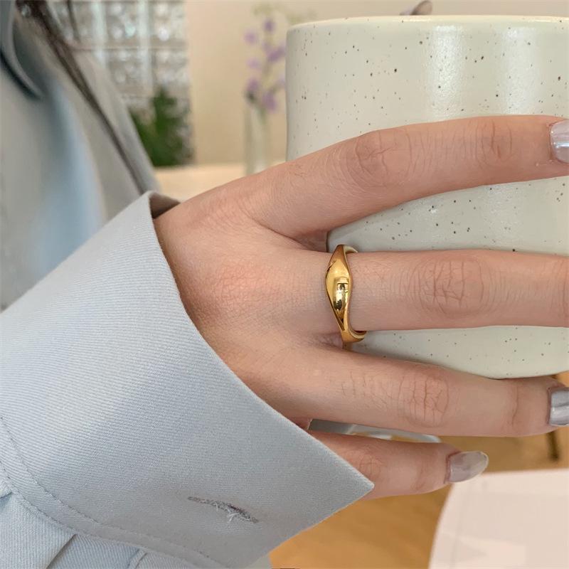 Wangdins European Geometric 18K Gold Plated Retro Ring for Women - Japanese Korean Simple Fashionable Individual Finger Ring