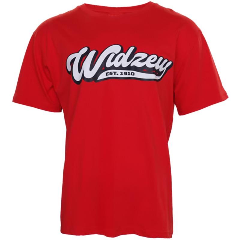 Widzew Łódź Men's T-Shirt Minimal Chest Logo Print Multi Color Loose Fit Crew Neck Casual Top for Poland Football Fans