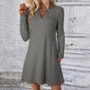 Women's Solid Color Dress Loose V-neck Casual Fashion Long Long Sleeved Dress