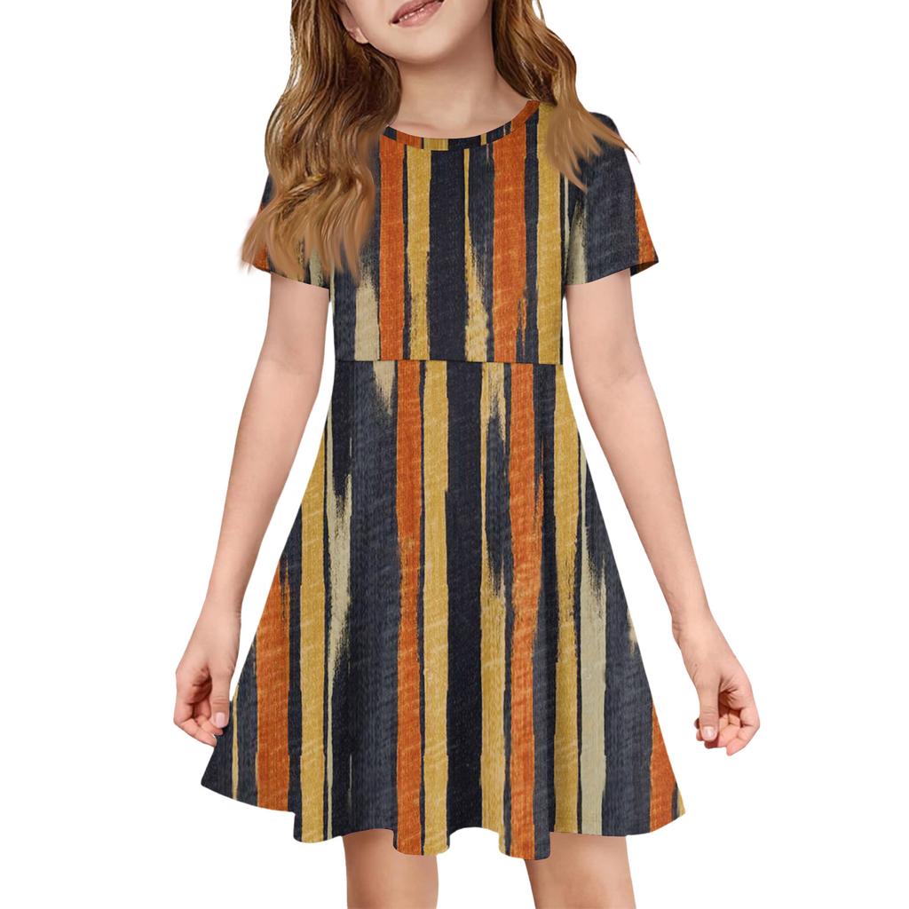 Girl Summer Dress Color & Print Short Sleeve Dress With Pocket Casual Dress Shorts Sleeve Party Dress Easter Day
