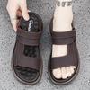 2025 New Fashion Men's Leather Slippers Durable Father Shoes Summer Outer Wear Beach Slippers Two-In-One Wet Shoes EVA Outsole