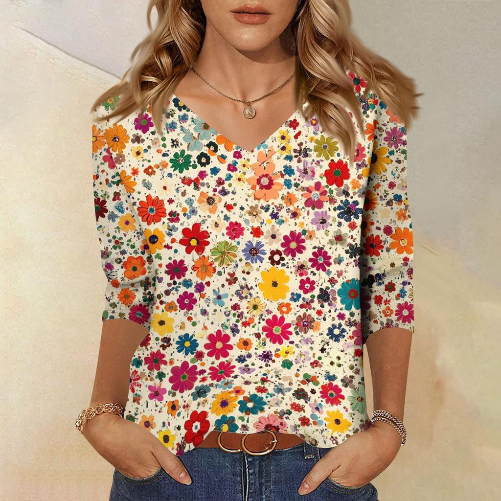 Long Sleeve Shirts for Women V Neck Floral Print Womens Long Sleeve Tops Casual Long Sleeve T Shirt Women Loose Fit Long Sleeve Tops for Women
