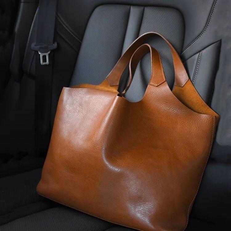 Brown Large Capacity Tote Bag for Women Light Luxury Niche High-end Handheld Shoulder Underarm Bag